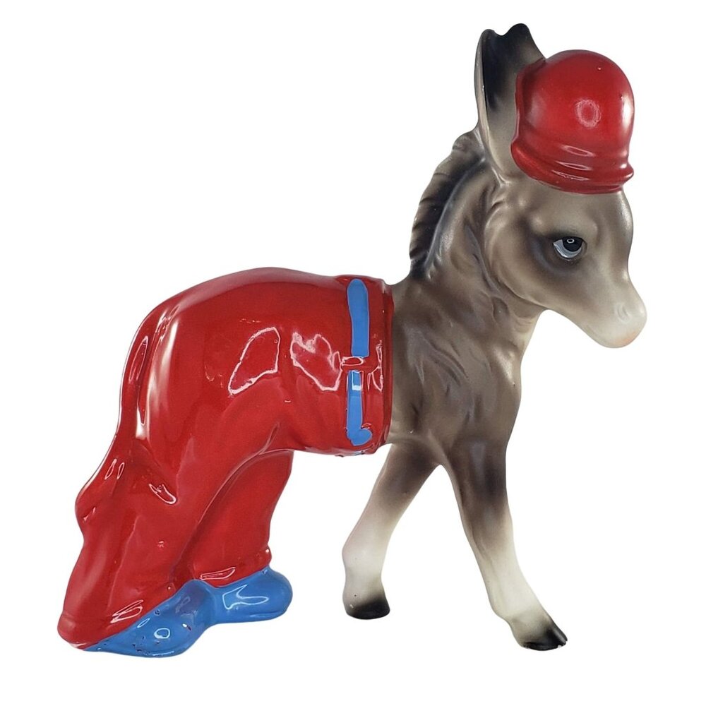 Vintage Japan Donkey Figurine In Red Pants Hat Blue Shoes Anthropomorphic